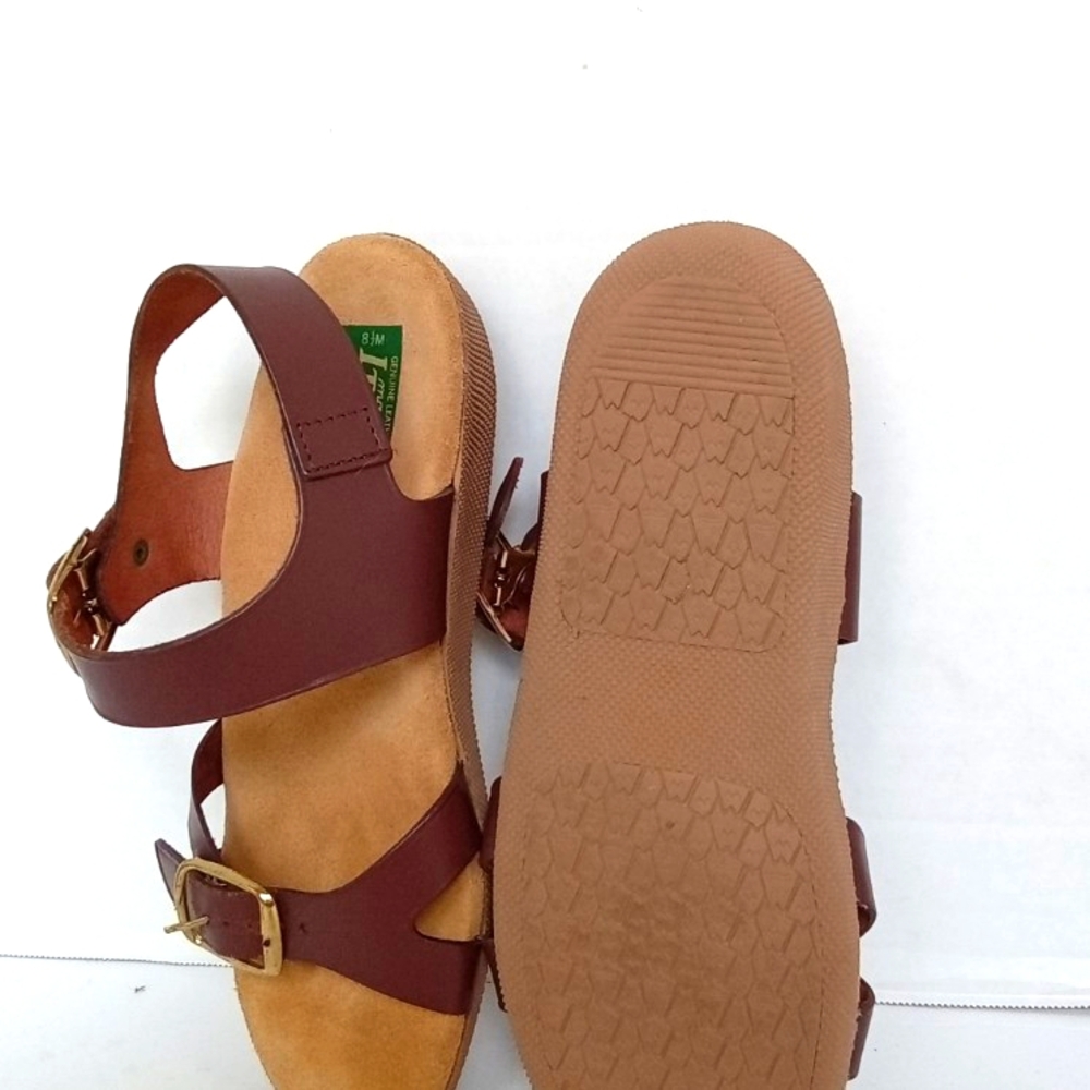 Italy Sandals Brown Leather Adjustable Buckle‎ Strap Comfort Slides Size?